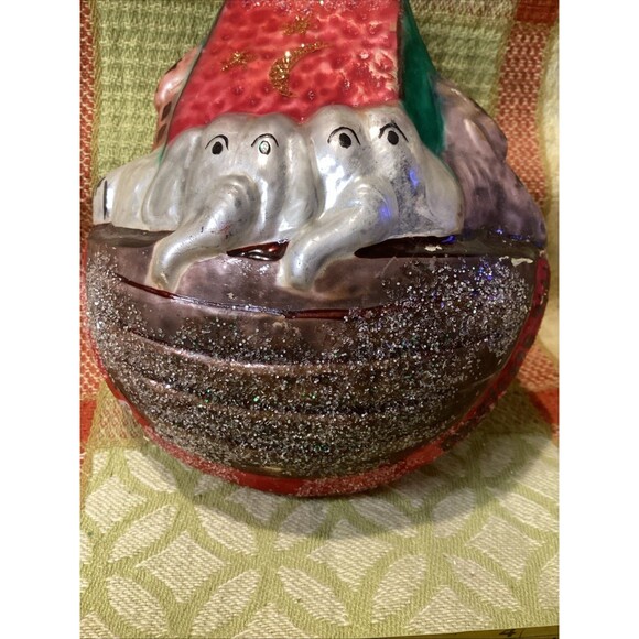 Vintage Art Glass Noah's Ark Hand Painted Christmas Tree Ornament Marked Poland - Picture 12 of 12